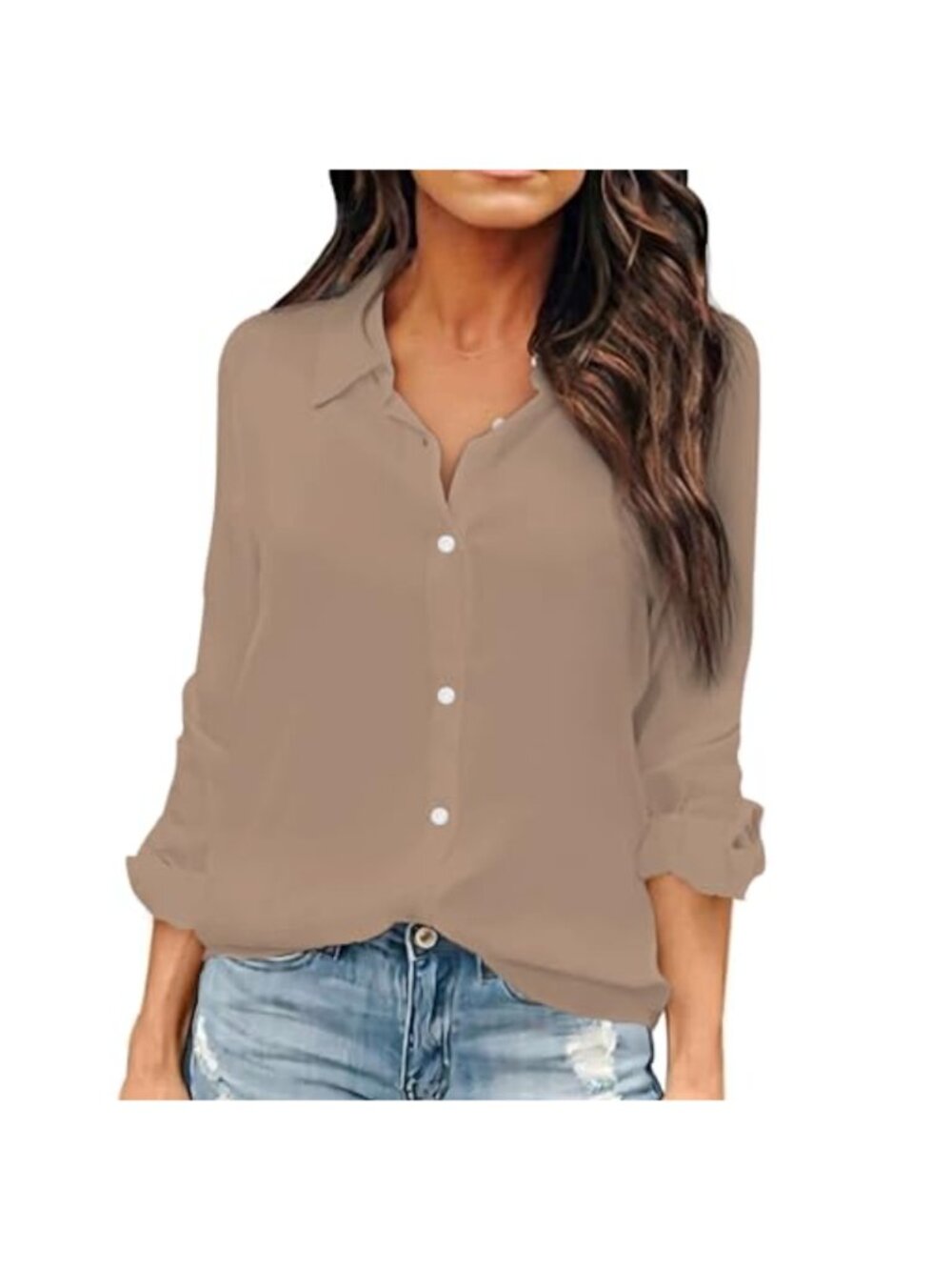 Women's Long Sleeve Chiffon Button Down Shirt Blouse
